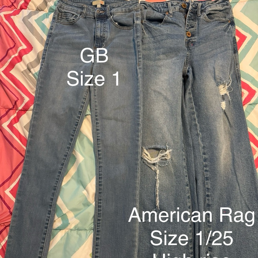 2 pairs of jeans. Size 1 GB skinny and size 1 American Rag high rise wide leg
